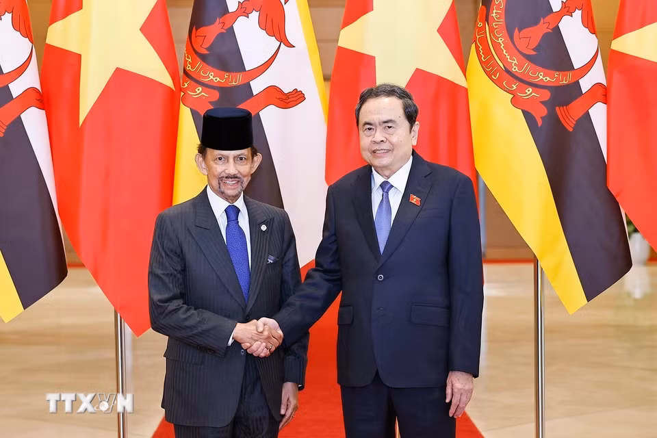 Chủ tịch Quốc hội Trần Thanh Mẫn hội kiến Quốc vương Brunei Darussalam Haji Hassanal Bolkiah. (Ảnh: Doãn Tấn/TTXVN)