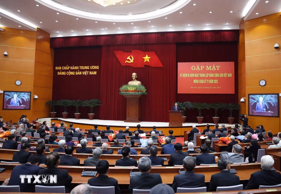 Tổng Bí thư Tô Lâm phát biểu tại buổi gặp mặt. (Ảnh: Thống Nhất/TTXVN)