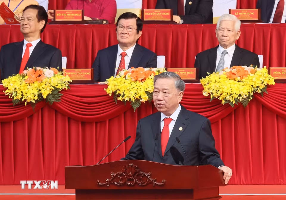 Tổng Bí thư Tô Lâm đọc diễn văn Kỷ niệm 50 năm Ngày Giải phóng miền Nam, thống nhất đất nước. (Ảnh: TTXVN)