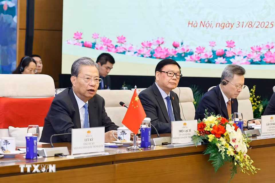 Ủy viên trưởng Nhân đại toàn quốc Trung Quốc Triệu Lạc Tế phát biểu. (Ảnh: Doãn Tấn/TTXVN)