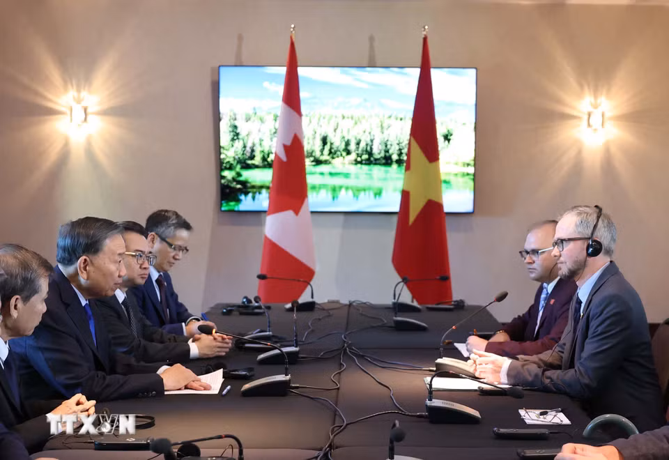 Tổng Bí thư, Chủ tịch nước Tô Lâm tiếp Tổng Bí thư Đảng Cộng sản Canada Drew Garvie. (Ảnh: Thống Nhất/TTXVN)