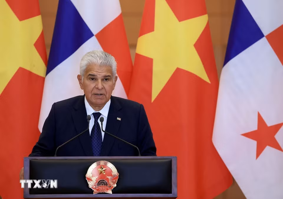 Tổng thống Cộng hòa Panama José Raúl Mulino phát biểu. (Ảnh: Tuấn Anh/TTXVN)