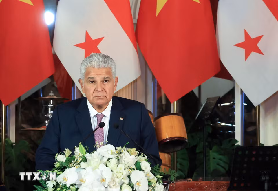 Tổng thống Panama José Raúl Mulino phát biểu. (Ảnh: Tuấn Anh/TTXVN)