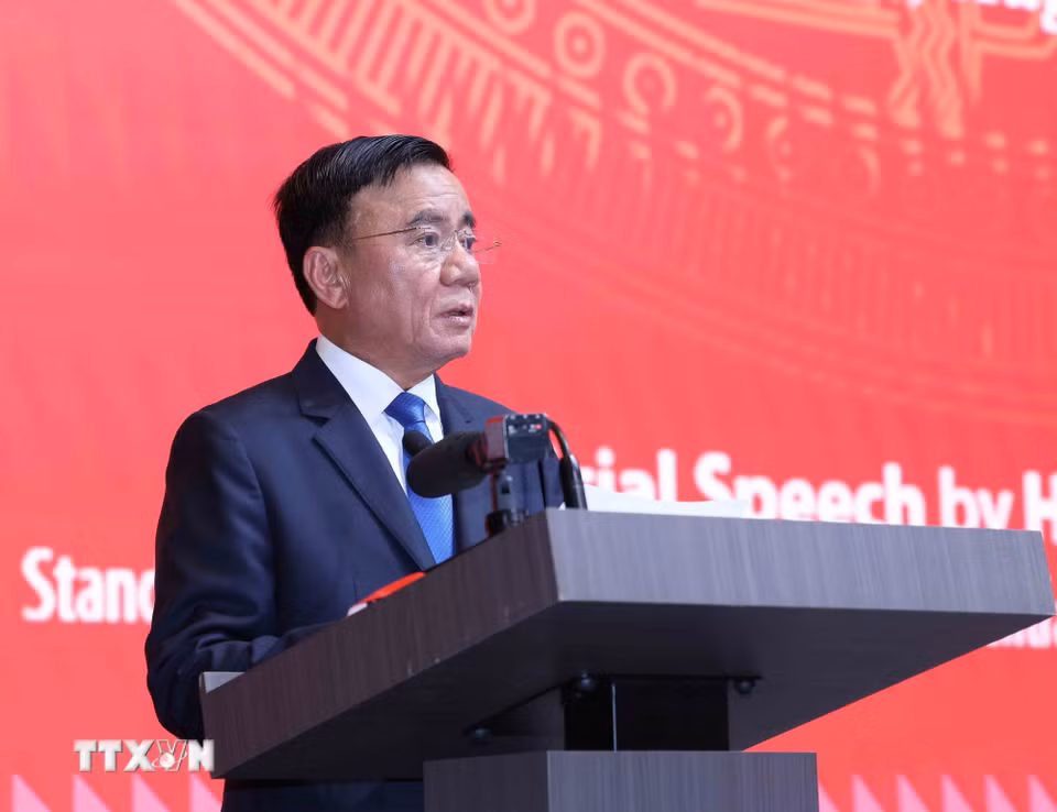 Thường trực Ban Bí thư Trần Cẩm Tú phát biểu tại Lễ kỷ niệm. (Ảnh: Phương Hoa/TTXVN)