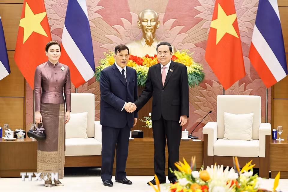 Chủ tịch Quốc hội Trần Thanh Mẫn hội kiến Nhà vua Thái Lan Maha Vajiralongkorn Phra Vajiraklaochaoyuhua và Hoàng hậu. (Ảnh: Doãn Tấn/TTXVN)