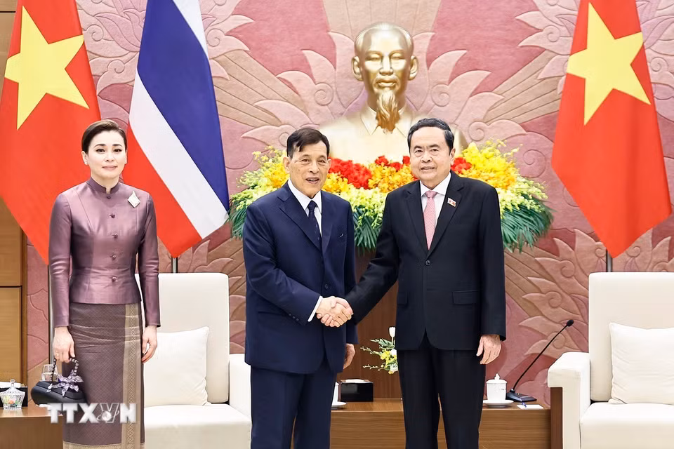 Chủ tịch Quốc hội Trần Thanh Mẫn hội kiến Nhà vua Thái Lan Maha Vajiralongkorn Phra Vajiraklaochaoyuhua và Hoàng hậu. (Ảnh: Doãn Tấn/TTXVN)