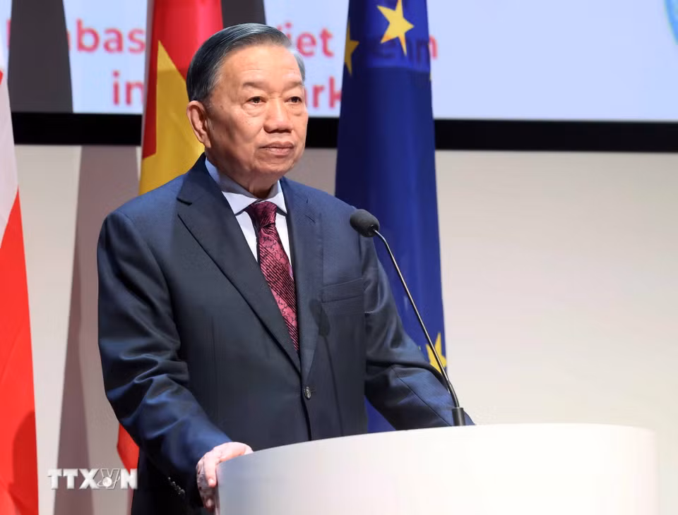 Tổng Bí thư, Chủ tịch nước Tô Lâm phát biểu khai mạc Diễn đàn Doanh nghiệp Việt Nam-Đan Mạch. (Ảnh: Thống Nhất/TTXVN)