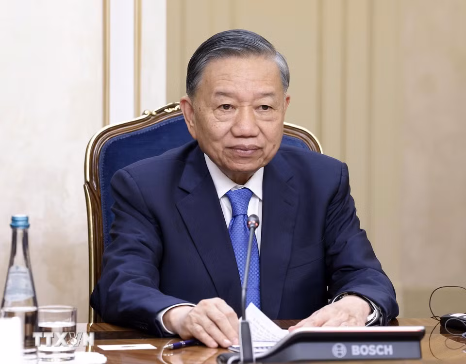 Tổng Bí thư, Chủ tịch nước Tô Lâm tại cuộc hội kiến Chủ tịch Hội đồng Liên bang (Thượng viện) Quốc hội Liên bang Nga Valentina Matvienko. (Ảnh: Thống Nhất/TTXVN)