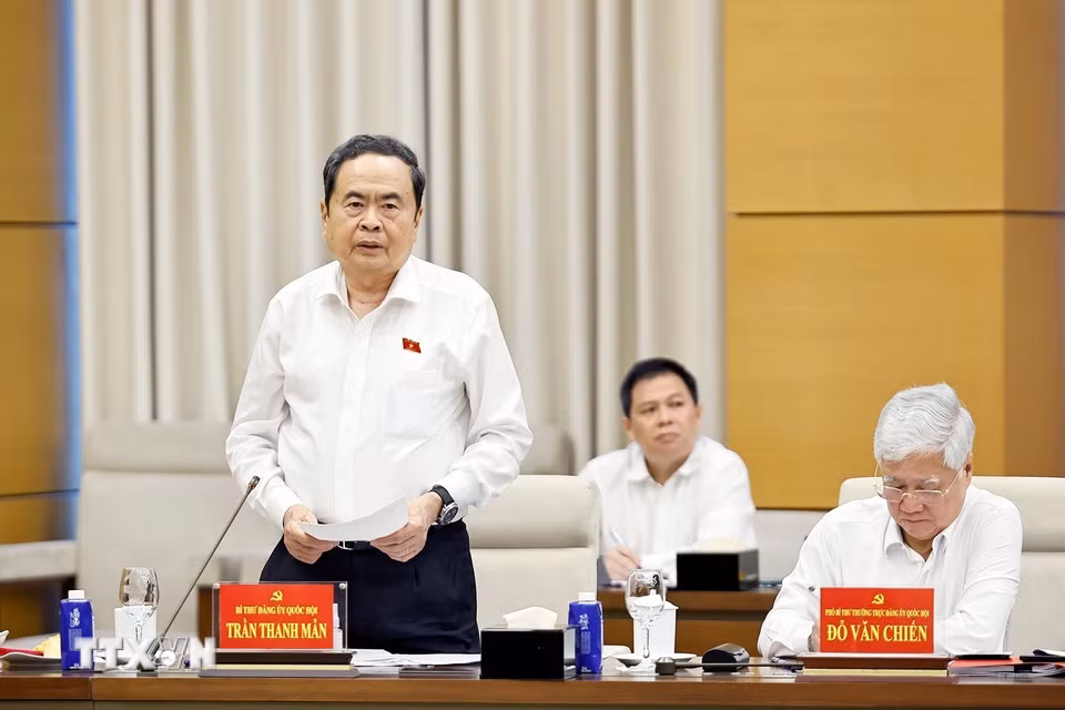 Ủy viên Bộ Chính trị, Bí thư Đảng ủy Quốc hội, Chủ tịch Quốc hội Trần Thanh Mẫn phát biểu.(Ảnh: Doãn Tấn/TTXVN)