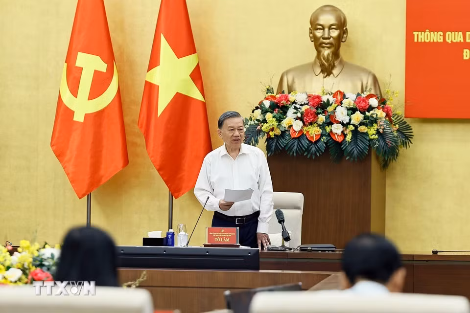 Tổng Bí thư, Chủ tịch nước Tô Lâm, Trưởng Đoàn Kiểm tra, giám sát số 218 phát biểu. (Ảnh: Doãn Tấn/TTXVN)
