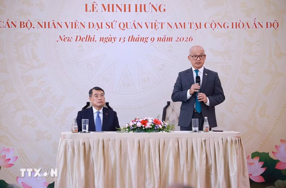 Đại sứ Việt Nam tại Ấn Độ Trịnh Minh Mạnh phát biểu. (Ảnh: Dương Giang/TTXVN)
