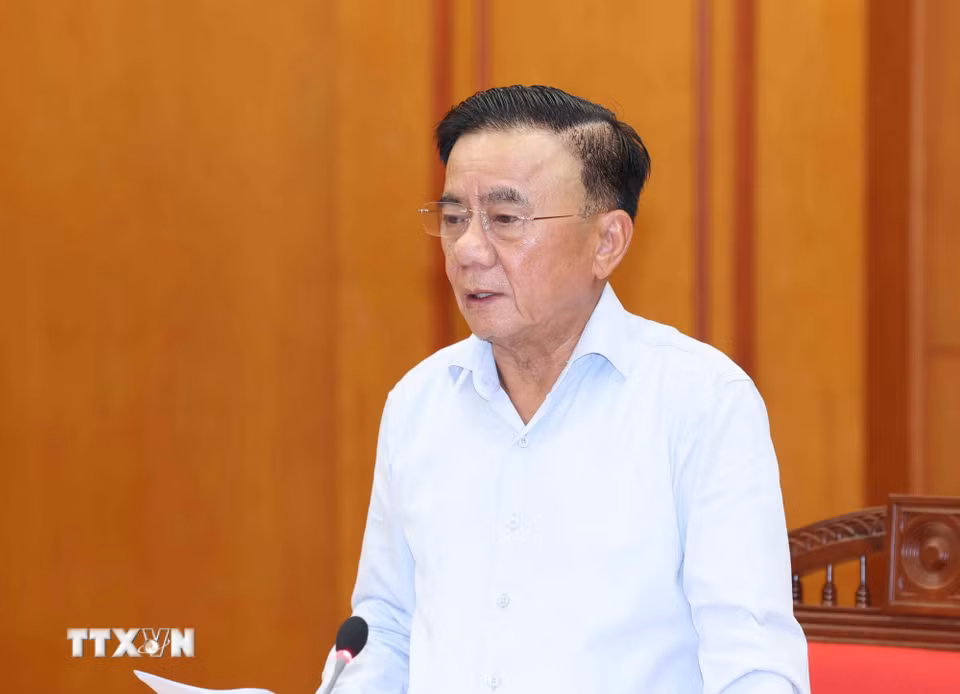Đồng chí Trần Cẩm Tú, Ủy viên Bộ Chính trị, Thường trực Ban Bí thư, Trưởng Ban Chỉ đạo Trung ương phát biểu kết luận phiên họp. (Ảnh: Phương Hoa/TTXVN)