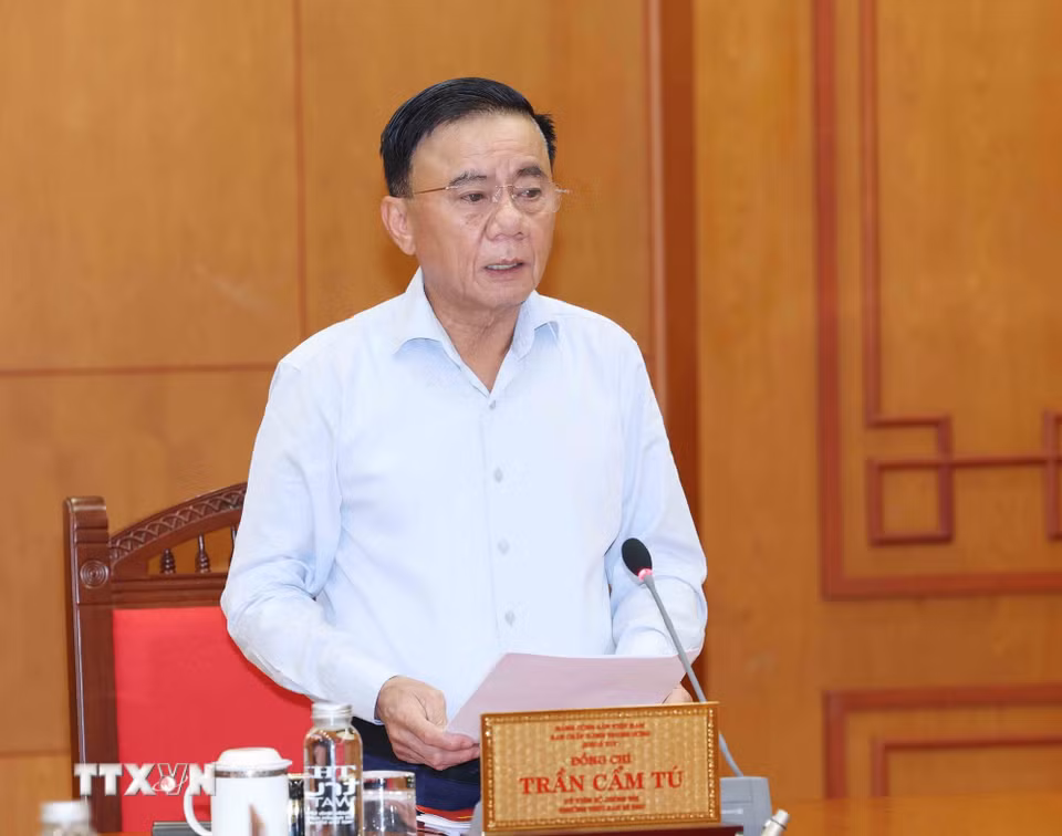 Đồng chí Trần Cẩm Tú, Ủy viên Bộ Chính trị, Thường trực Ban Bí thư, Trưởng Ban Chỉ đạo Trung ương phát biểu kết luận phiên họp. (Ảnh: Phương Hoa/TTXVN)