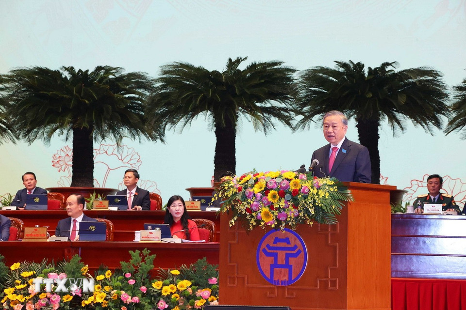 Tổng Bí thư Tô Lâm phát biểu chỉ đạo Đại hội. (Ảnh: Văn Điệp/TTXVN)
