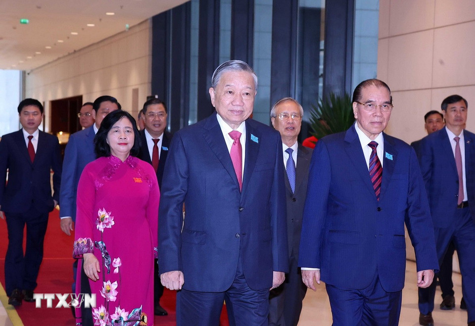 Tổng Bí thư Tô Lâm đến dự Đại hội đại biểu Đảng bộ thành phố Hà Nội lần thứ 18, nhiệm kỳ 2025-2030. (Ảnh: Văn Điệp/TTXVN)