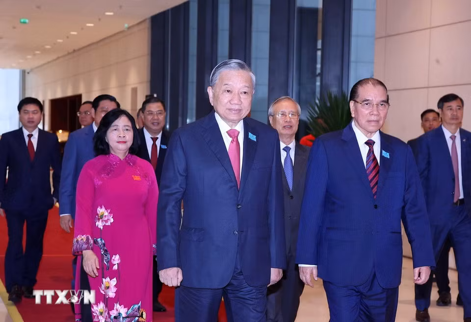 Tổng Bí thư Tô Lâm đến dự Đại hội đại biểu Đảng bộ thành phố Hà Nội lần thứ 18, nhiệm kỳ 2025-2030. (Ảnh: Văn Điệp/TTXVN)