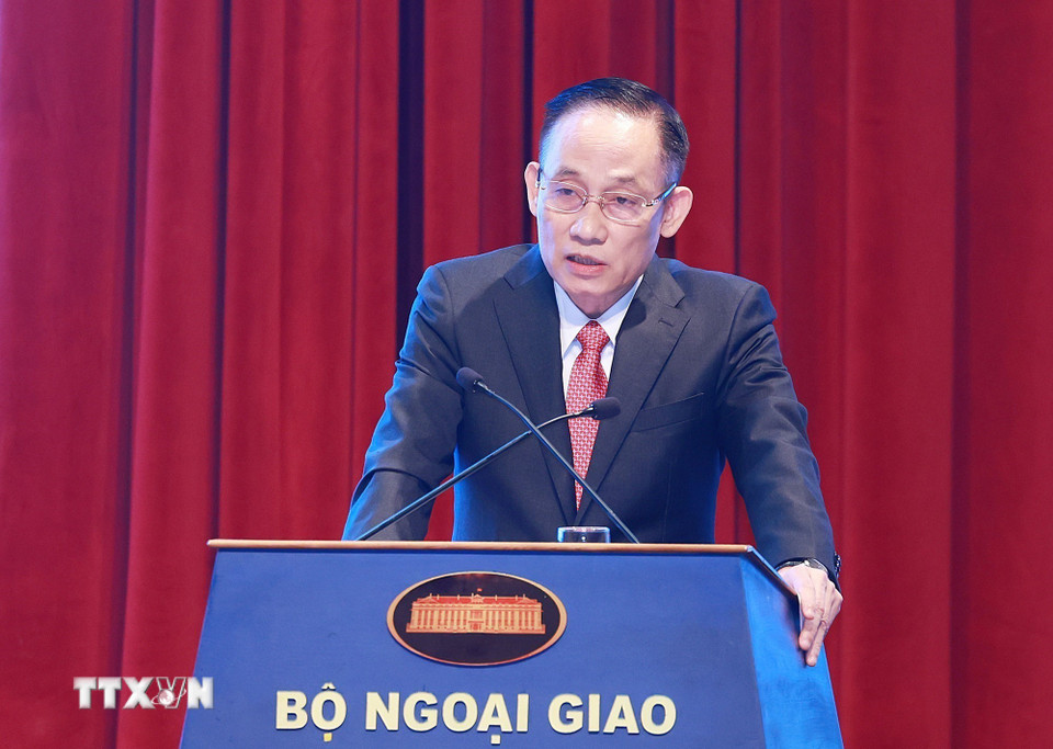 Trưởng Ban Đối ngoại Trung ương Lê Hoài Trung phát biểu. (Ảnh: Dương Giang/TTXVN)
