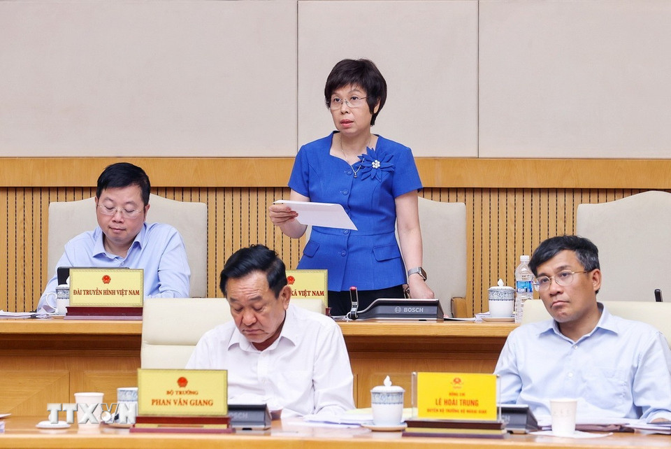 Tổng Giám đốc Thông tấn xã Việt Nam Vũ Việt Trang góp ý Dự thảo Luật Báo chí (sửa đổi). (Ảnh: Dương Giang/TTXVN)