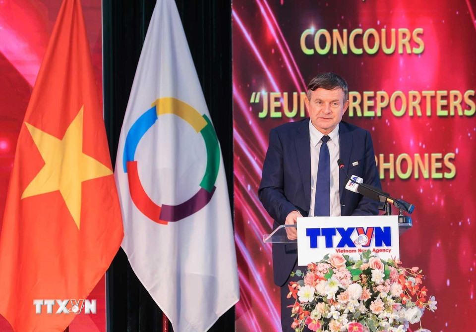 Ông Edgar Doerig, Trưởng Đại diện khu vực châu Á-Thái Bình Dương của Tổ chức Quốc tế Pháp ngữ (REPAP), nhà tài trợ chính của cuộc thi phát biểu. (Ảnh: Hoàng Hiếu/TTXVN)