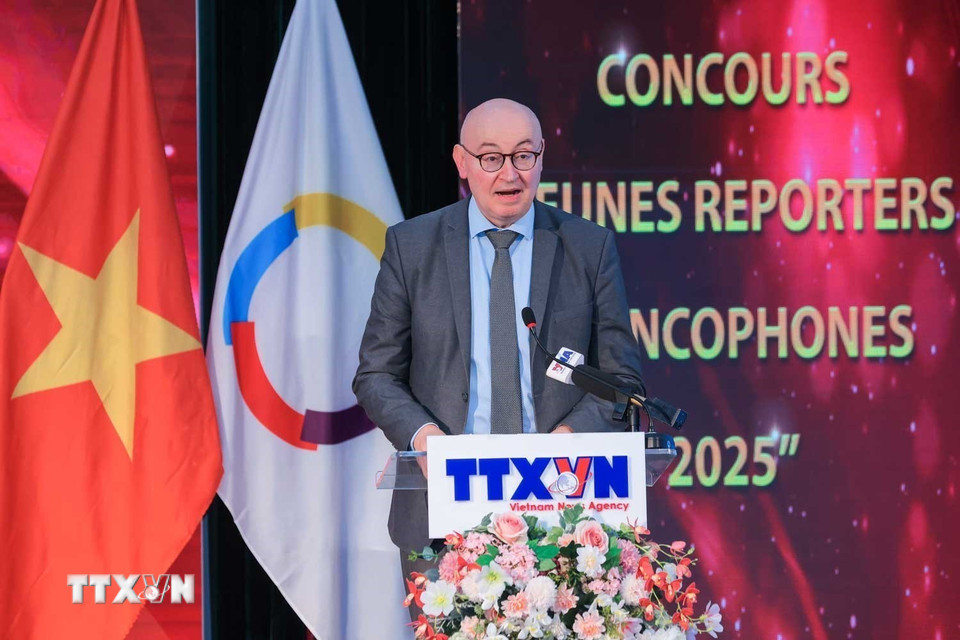 Ông Pierre Du Ville, Chủ tịch GADIF, Trưởng Phái đoàn Wallonie-Bruxelles tại Việt Nam phát biểu. (Ảnh: Hoàng Hiếu/TTXVN)