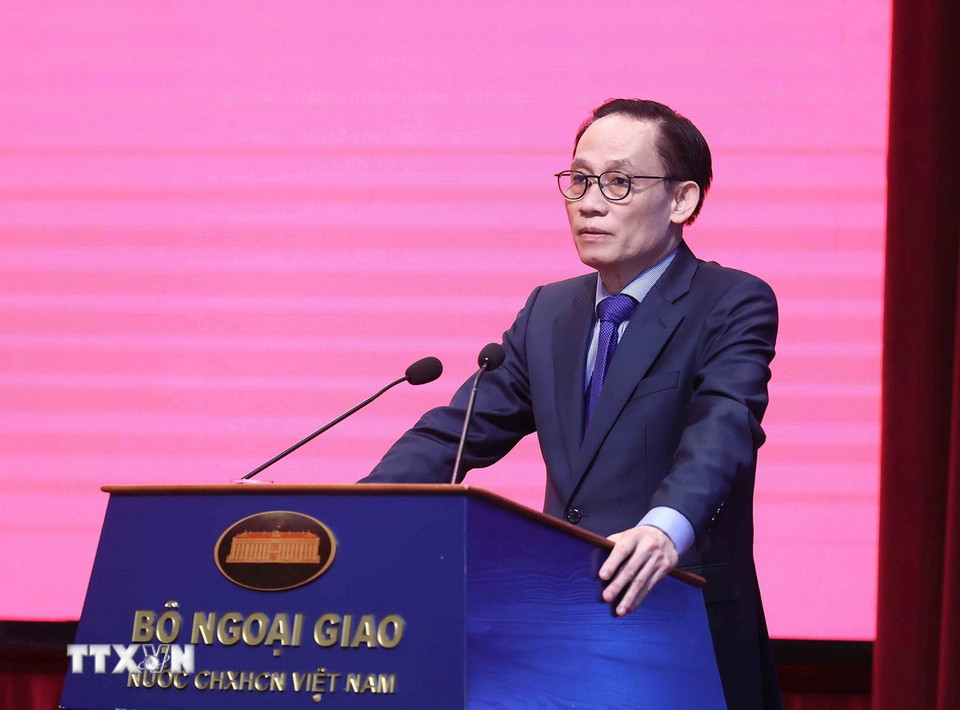 Ông Lê Hoài Trung, Bí thư Trung ương Đảng, Bộ trưởng Bộ Ngoại giao, phát biểu. (Ảnh: An Đăng/TTXVN)