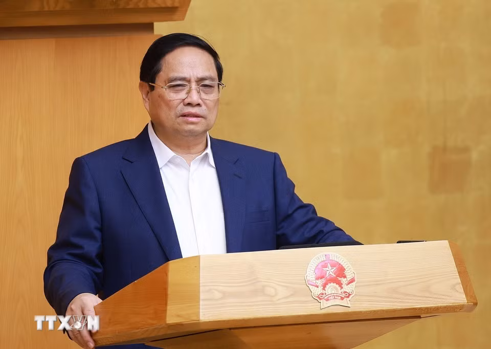 Thủ tướng Phạm Minh Chính chủ trì phiên họp Chính phủ thường kỳ tháng 5 năm 2025. (Ảnh: Dương Giang/TTXVN)