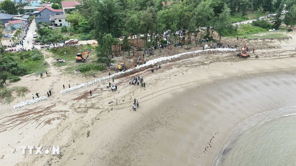 Tuyến đê Hội Thống được gia cố nhằm hạn chế tình trạng sạt lở bờ biển. (Ảnh: Hữu Quyết/TTXVN)