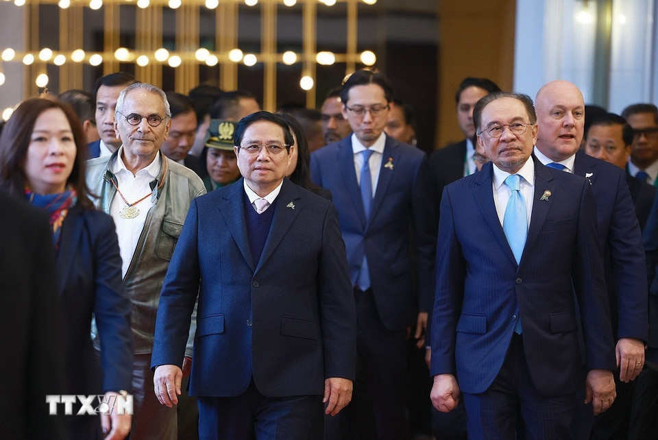 Thủ tướng Phạm Minh Chính, Thủ tướng Malaysia Anwar bin Ibrahim, Thủ tướng New Zealand Christopher Luxon, Tổng thống Timor-Leste Jose Ramos-Horta đến dự. (Ảnh: Dương Giang/TTXVN)