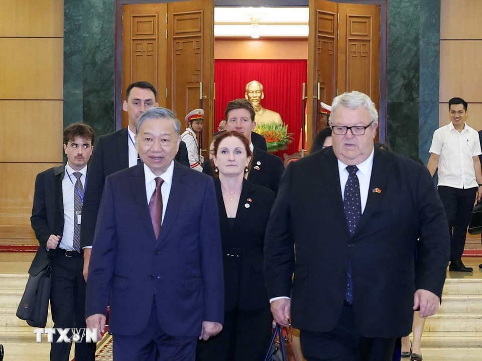 Tổng Bí thư Tô Lâm tiếp Chủ tịch Quốc hội New Zealand Gerry Brownlee. (Ảnh: Thống Nhất/TTXVN)