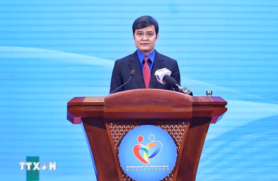Đồng chí Bùi Quang Huy, Bí thư thứ nhất Ban chấp hành Trung ương Đoàn Thanh niên Cộng sản Hồ Chí Minh phát biểu. (Ảnh: Minh Đức/TTXVN)