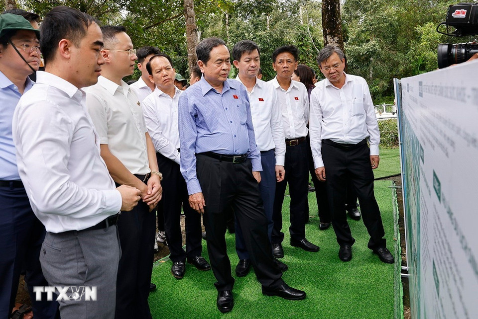 Chủ tịch Quốc hội Trần Thanh Mẫn đi khảo sát Khu Bảo tồn thiên nhiên Lung Ngọc Hoàng, Cần Thơ. (Ảnh: Doãn Tấn/TTXVN)