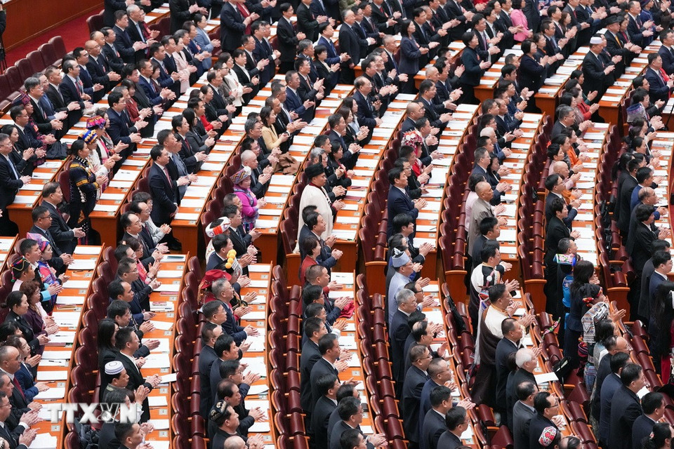 Các đại biểu dự lễ khai mạc Kỳ họp thứ ba Đại hội Đại biểu Nhân dân Toàn quốc Trung Quốc khóa XIV tại Bắc Kinh, ngày 5/3. (Ảnh: THX/TTXVN)