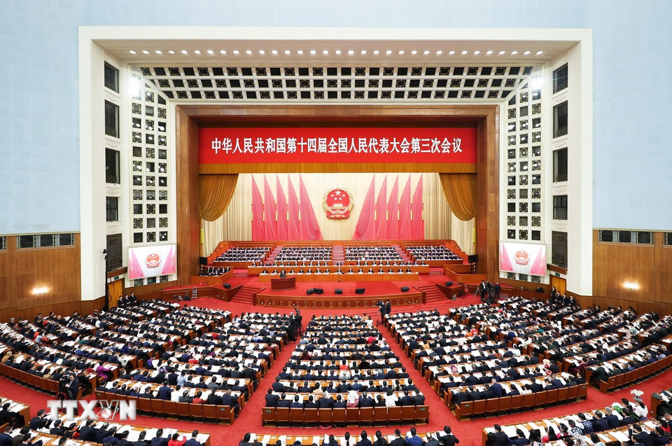 Các đại biểu dự lễ khai mạc Kỳ họp thứ ba Đại hội Đại biểu Nhân dân Toàn quốc Trung Quốc khóa XIV tại Bắc Kinh, ngày 5/3. (Ảnh: THX/TTXVN)