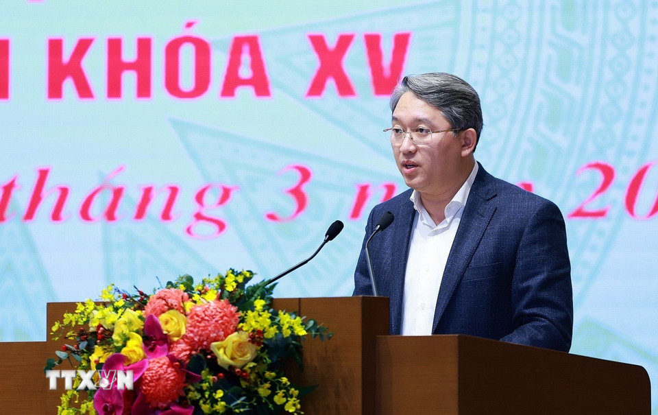 Bộ trưởng Bộ Tư pháp Nguyễn Hải Ninh phát biểu. (Ảnh: Dương Giang/TTXVN)