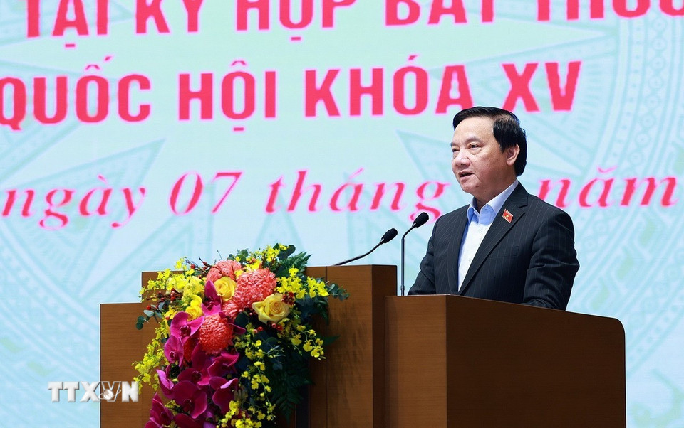 Phó Chủ tịch Quốc hội Nguyễn Khắc Định phát biểu. (Ảnh: Dương Giang/TTXVN)