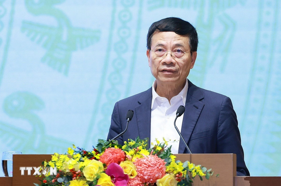 Bộ trưởng Bộ Khoa học và Công nghệ Nguyễn Mạnh Hùng phát biểu. (Ảnh: Dương Giang/TTXVN)