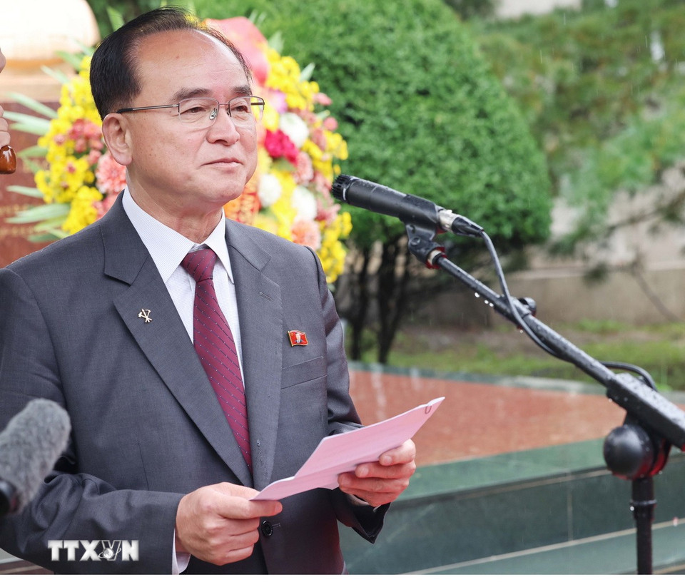 Ông Jo Yong Won, Ủy viên Thường vụ Bộ Chính trị, Bí thư Trung ương Đảng, Trưởng Ban Tổ chức Trung ương Đảng Lao động Triều Tiên phát biểu. (Ảnh: Thống Nhất/TTXVN)