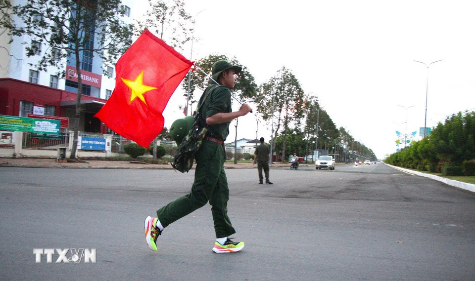 Cosplay hình ảnh chú bộ đội của vận động viên. (Ảnh: Nguyễn Hằng/TTXVN)