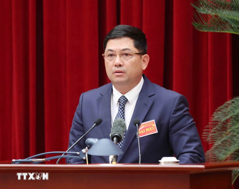 Ông Nguyễn Hồng Thái, Ủy viên Trung ương Đảng, Bí thư Tỉnh ủy Bắc Ninh, đọc tham luận tại hội nghị. (Ảnh: Phương Hoa/TTXVN)