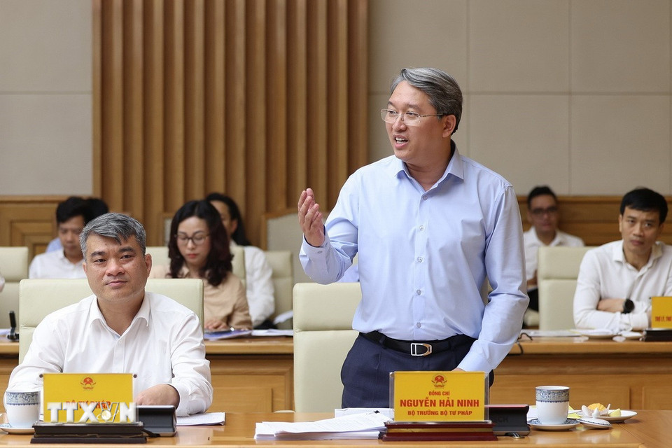 Bộ trưởng Bộ Tư pháp Nguyễn Hải Ninh phát biểu. (Ảnh: Dương Giang/TTXVN)