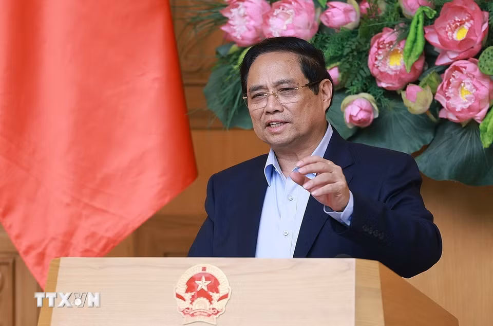 Thủ tướng Phạm Minh Chính chủ trì họp đánh giá sơ kết 1 tháng vận hành chính quyền địa phương hai cấp. (Ảnh: Dương Giang/TTXVN)