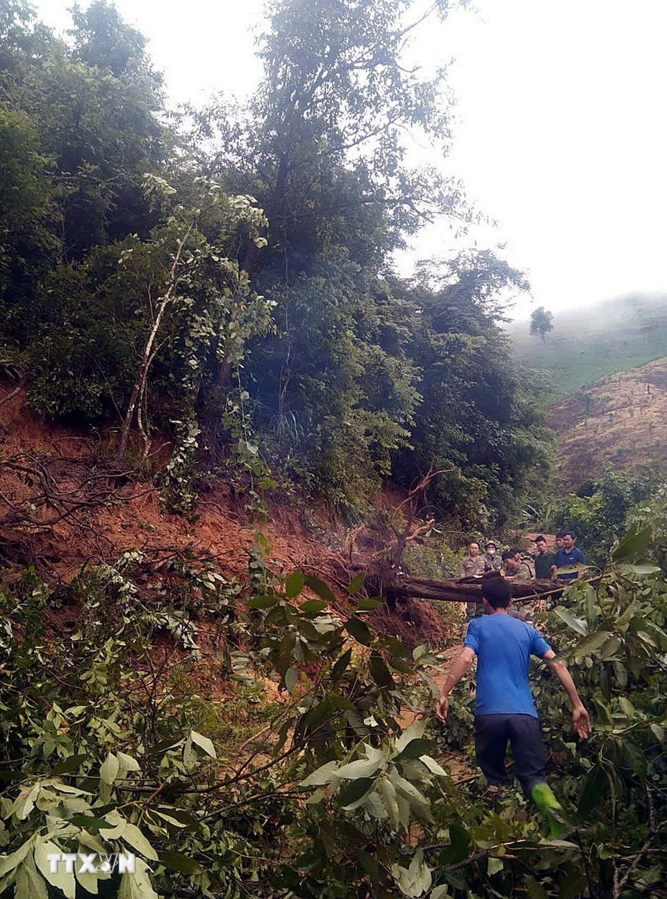 Nhiều tuyến đường bị ngập úng, sạt lở đất, đá gây ùn tắc giao thông; nhiều hộ dân phải di dời khẩn cấp… (Ảnh: TTXVN phát)