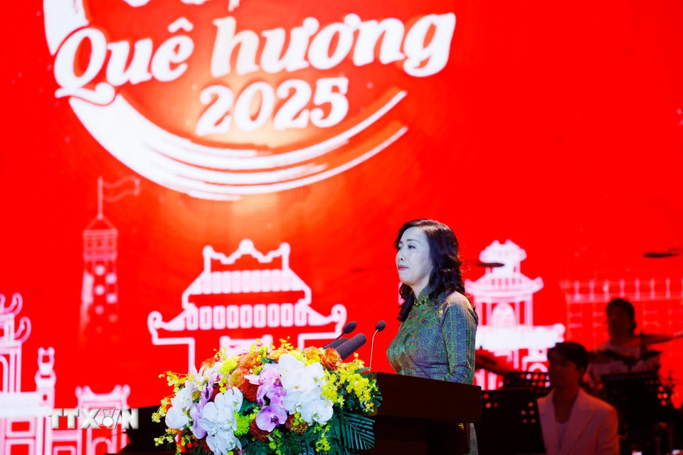 Thứ trưởng Bộ Ngoại giao Lê Thị Thu Hằng, Chủ nhiệm Ủy ban Nhà nước về người Việt Nam ở nước ngoài, phát biểu khai mạc chương trình. (Ảnh: Lâm Khánh/TTXVN)