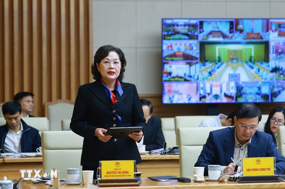 Thống đốc Ngân hàng Nhà nước Nguyễn Thị Hồng phát biểu. (Ảnh: Dương Giang/TTXVN)