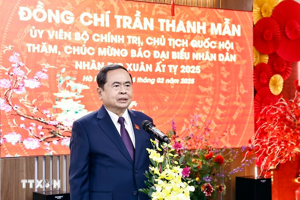 Chủ tịch Quốc hội Trần Thanh Mẫn phát biểu tại buổi làm việc với Báo Đại biểu Nhân dân. (Ảnh: Doãn Tấn/TTXVN)