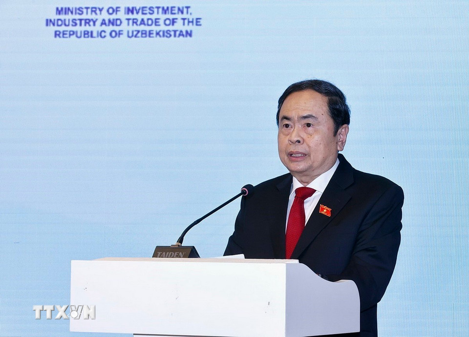 Chủ tịch Quốc hội Trần Thanh Mẫn phát biểu tại Tọa đàm Doanh nghiệp Uzbekistan-Việt Nam. (Ảnh: Doãn Tấn/TTXVN)
