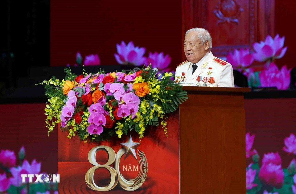 Thiếu tướng Phan Văn Lai, nguyên Phó Tổng cục trưởng Tổng cục Chính trị Công an nhân dân, nguyên Chánh Thanh tra Bộ Công an phát biểu. (Ảnh: Phạm Kiên/TTXVN)