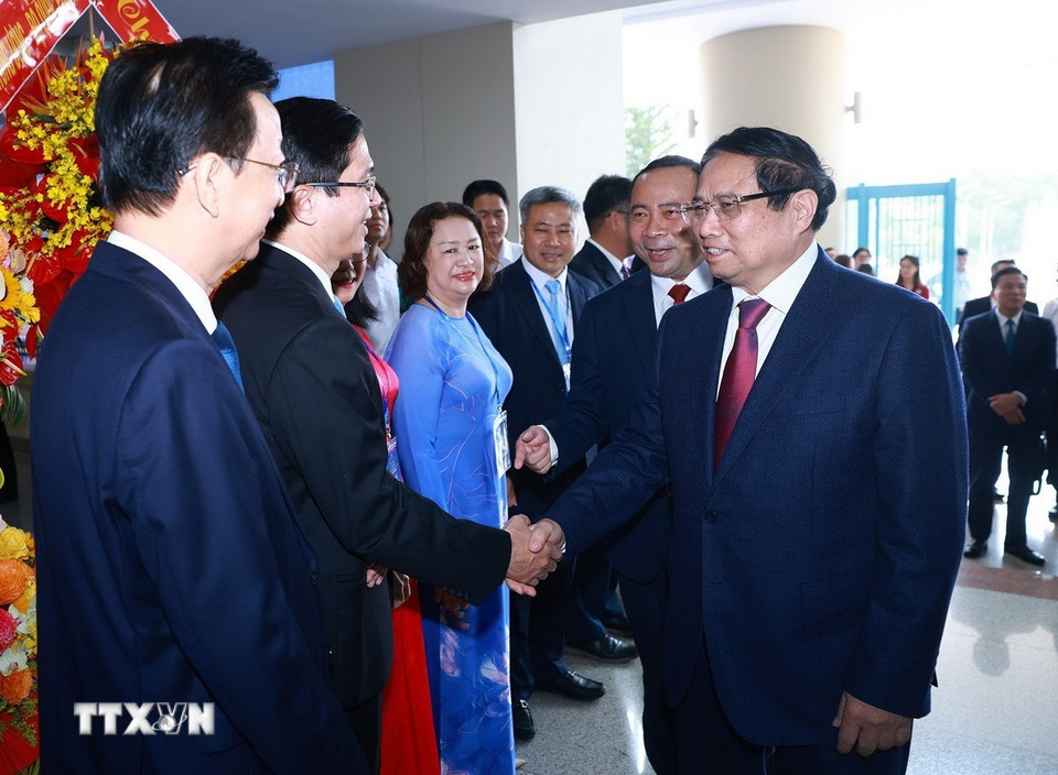 Thủ tướng Phạm Minh Chính đến dự Lễ kỷ niệm 30 năm thành lập Đại học Quốc gia Thành phố Hồ Chí Minh. (Ảnh: Dương Giang/TTXVN)