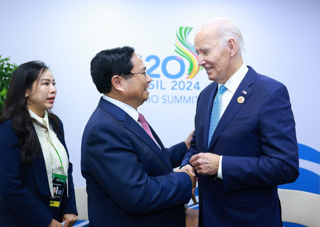 Thủ tướng Phạm Minh Chính gặp Tổng thống Hoa Kỳ Joe Biden tại Hội nghị thượng đỉnh G20. (Ảnh: Dương Giang/TTXVN) ttxvn-g20.jpg