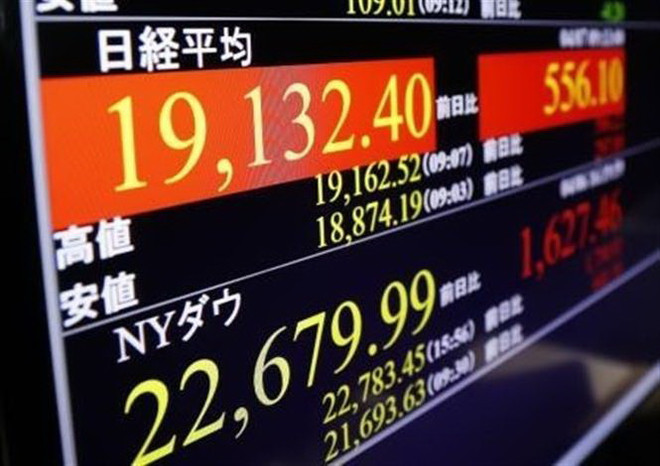 Bảng chỉ số chứng khoán tại Tokyo, Nhật Bản. (Ảnh minh họa. Kyodo/TTXVN) Chứng khoán và giá vàng tại thị trường châu Á tăng giảm trái chiều ảnh 1